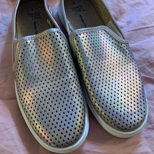 Holographic Rose Gold Slide On Flats
